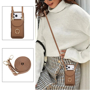 Leather iPhone Cases With Card Holder And Strap（With Stand）Brown-BC25030 Burycase