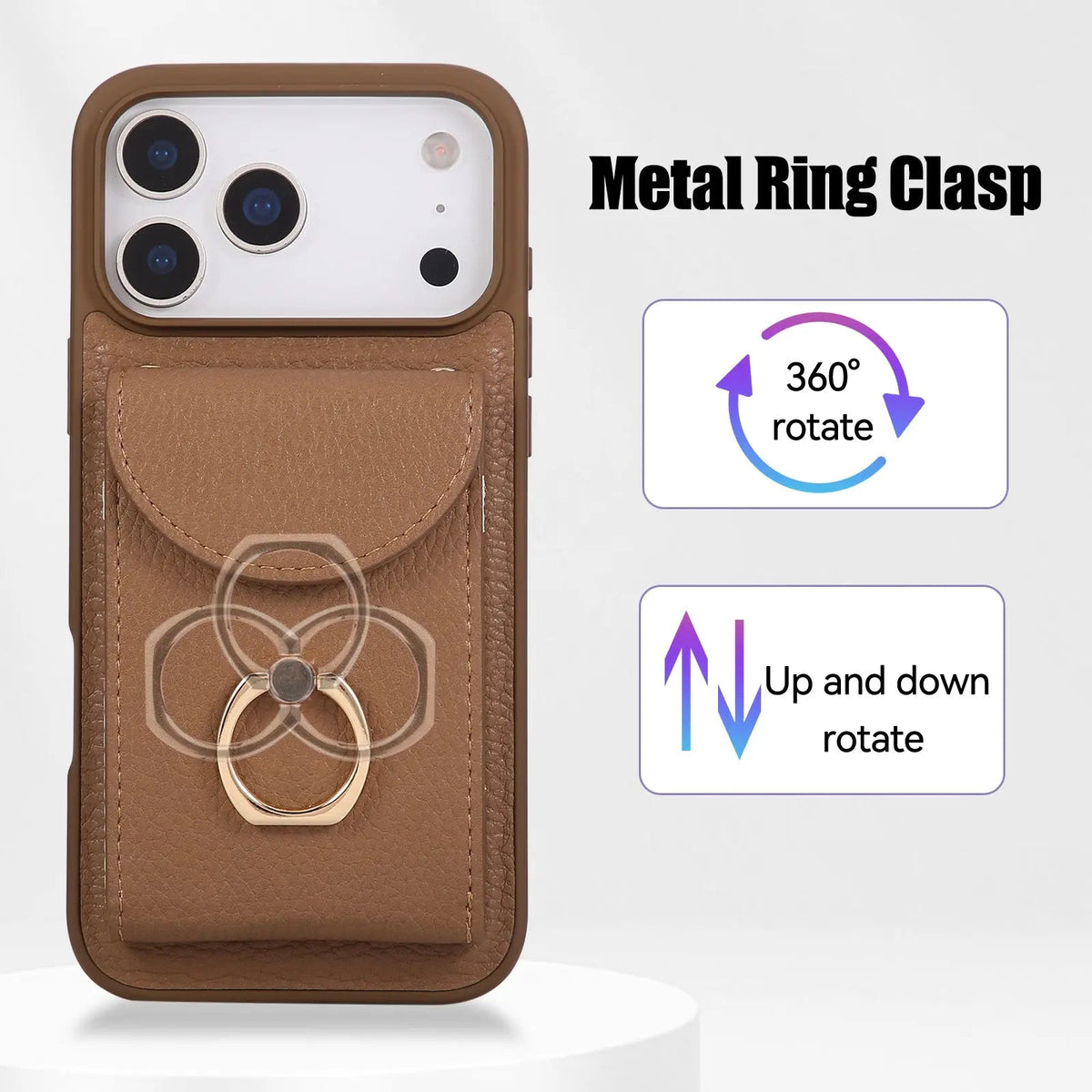 Leather iPhone Cases With Card Holder And Strap（With Stand）Brown-BC25030 Burycase