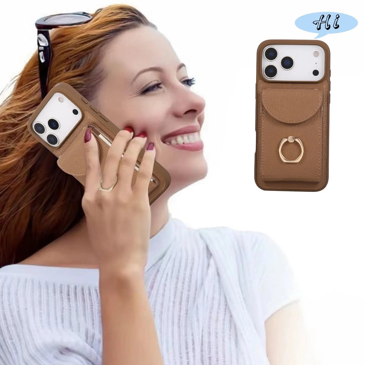 Leather iPhone Cases With Card Holder And Strap（With Stand）Brown-BC25030 Burycase