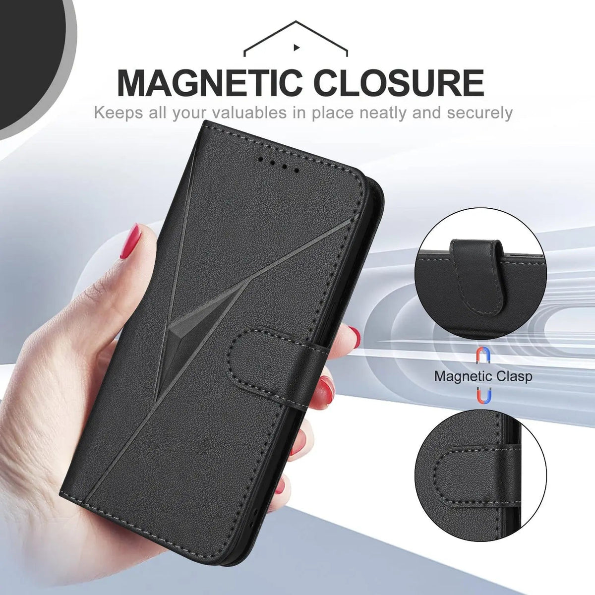 Leather iPhone Cases With Flip Wallet and Strap Black-BC25090 Burycase
