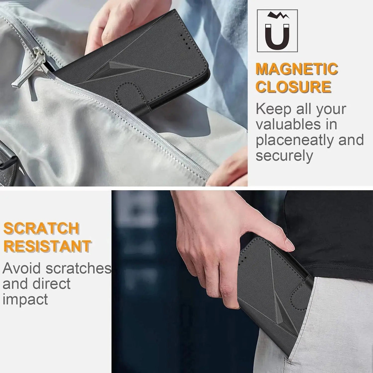 Leather iPhone Cases With Flip Wallet and Strap Black-BC25090 Burycase