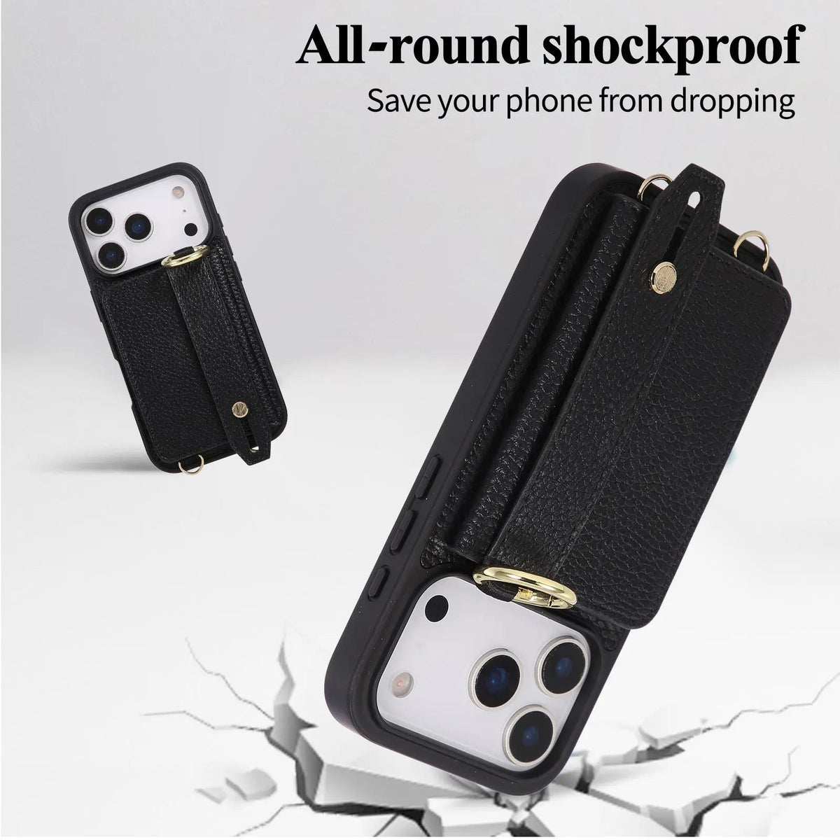 iPhone Case With Card Holder And Strap（With Holder）Black -BC25036 Burycase