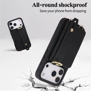iPhone Case With Card Holder And Strap（With Holder）Black -BC25036 Burycase