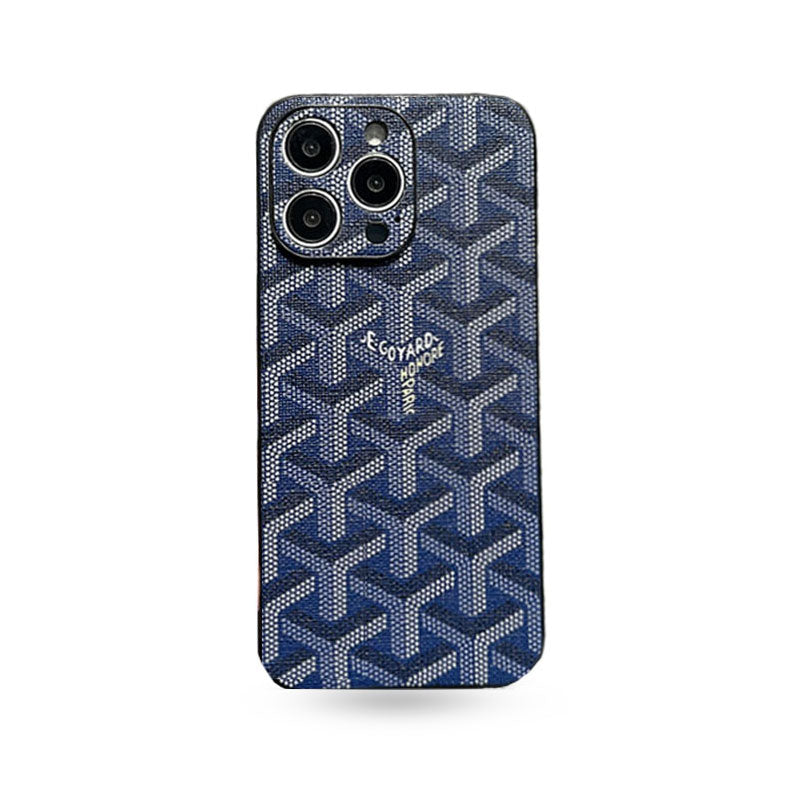 Leather GD iPhone Case With Lens Protection Blue-SJK240807