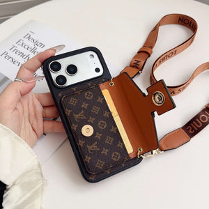 Classic Leather Monogram iPhone Case With Card Holder And Strap-CFK251605