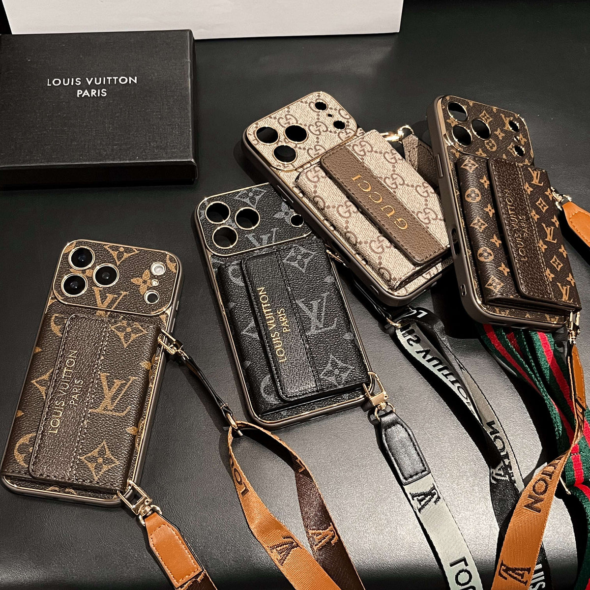 Refined GG iPhone Case With Wallet And Crossbody Strap For iPhone 17 Series-CYGG008
