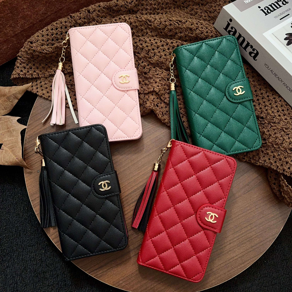 Luxury CC iPhone Case With Flip Wallet Black For iPhone 17 Series-CYCC010