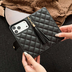 Luxury CC iPhone Case With Flip Wallet Black For iPhone 17 Series-CYCC010