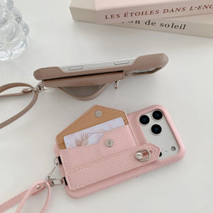 Leather iPhone Case with Card Holder And Strap Brown-BC25016 Burycase
