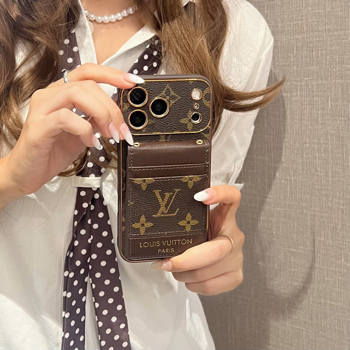 Refined Leather Monogram iPhone Case With Card Holder For iPhone 17 Series-LA260032
