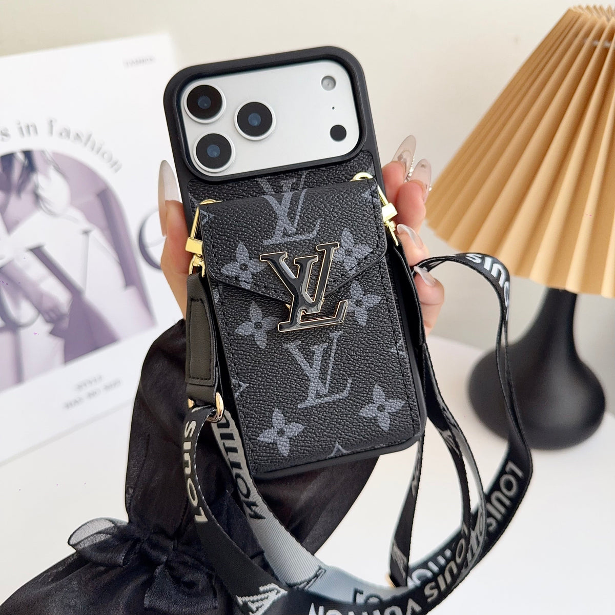 Classic Leather Monogram iPhone Case With Card Holder And Strap -CFK251126