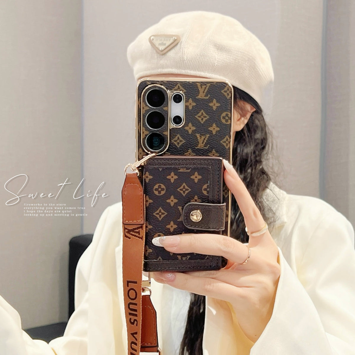 Luxury Leather Monogram Samsung Galaxy S Series Case With Wallet And Crossbody Strap-CYLV152