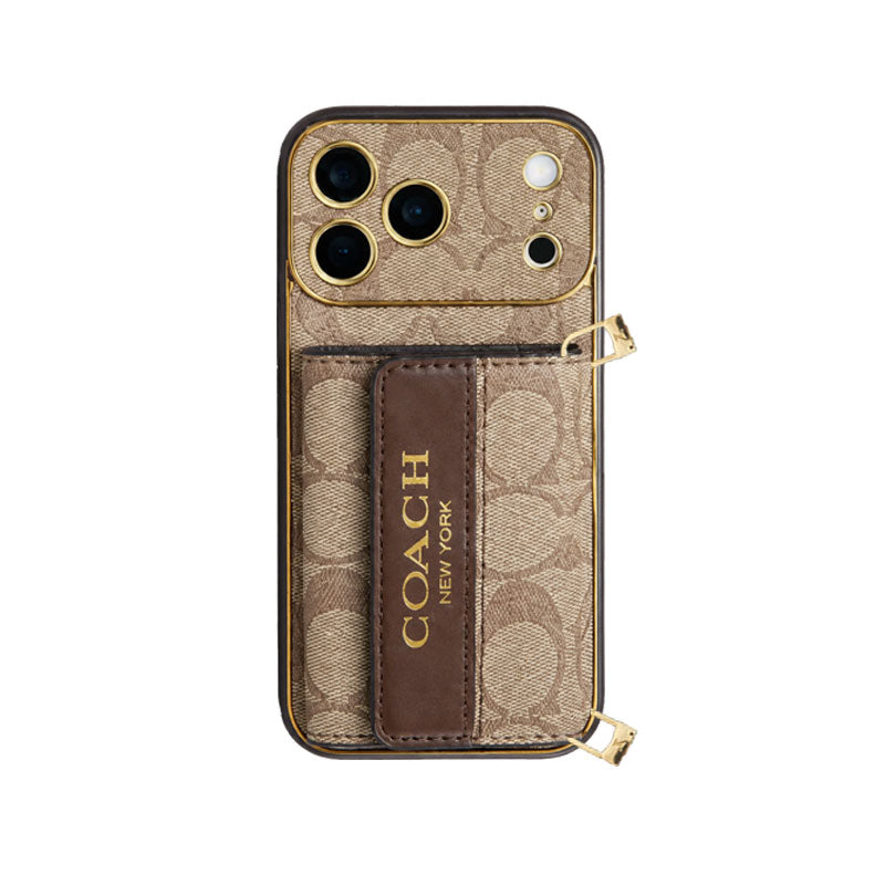 Premium Leather CH iPhone Case With Wallet And Crossbody Strap For iPhone 17 Series-LA260034