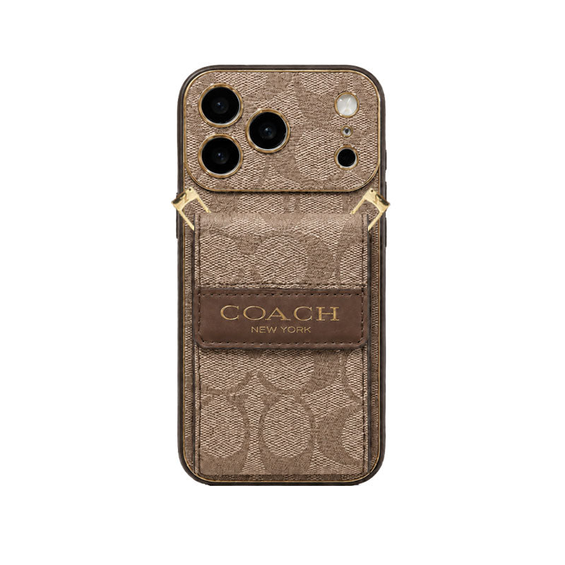 Luxury Leather CH iPhone Case With  Card Holder And Crossbody Strap For iPhone 17 Series-LA260035