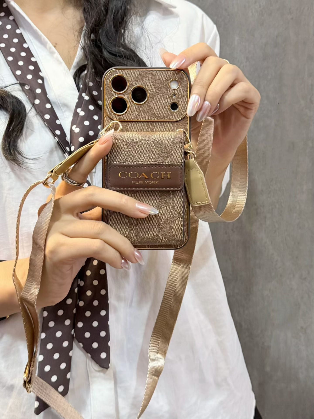 Luxury Leather CH iPhone Case With  Card Holder And Crossbody Strap For iPhone 17 Series-LA260035