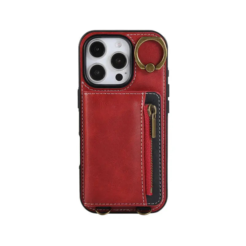 Leather iPhone Cases With Card Holder And  Wrist Strap Pink-BC25041 Burycase