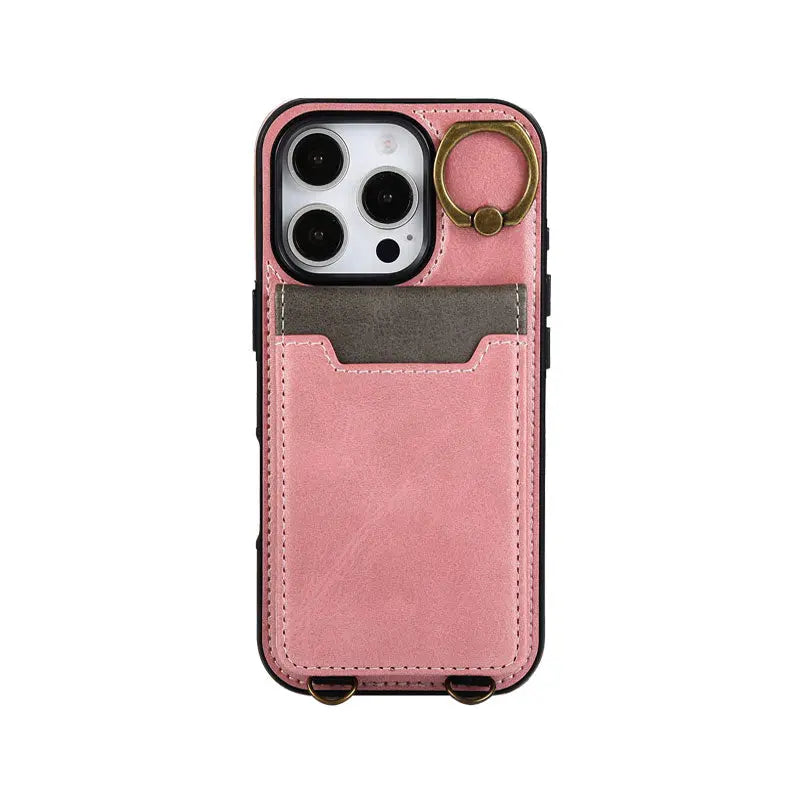 Leather iPhone Cases With Card Holder And  Wrist Strap Brown-BC25042 Burycase