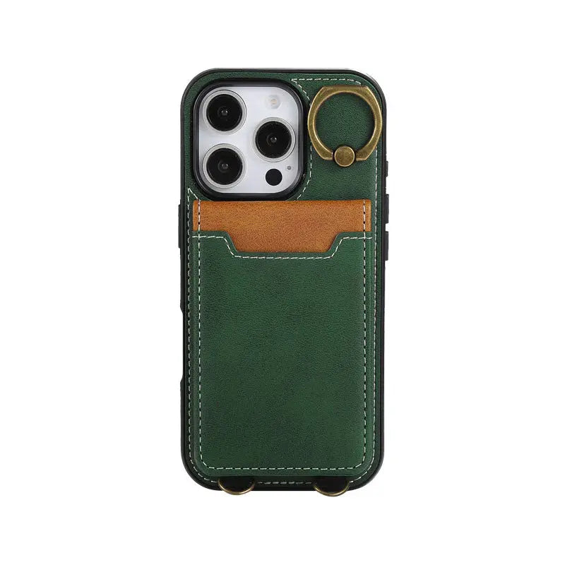 Leather iPhone Cases With Card Holder And  Wrist Strap Brown-BC25042 Burycase
