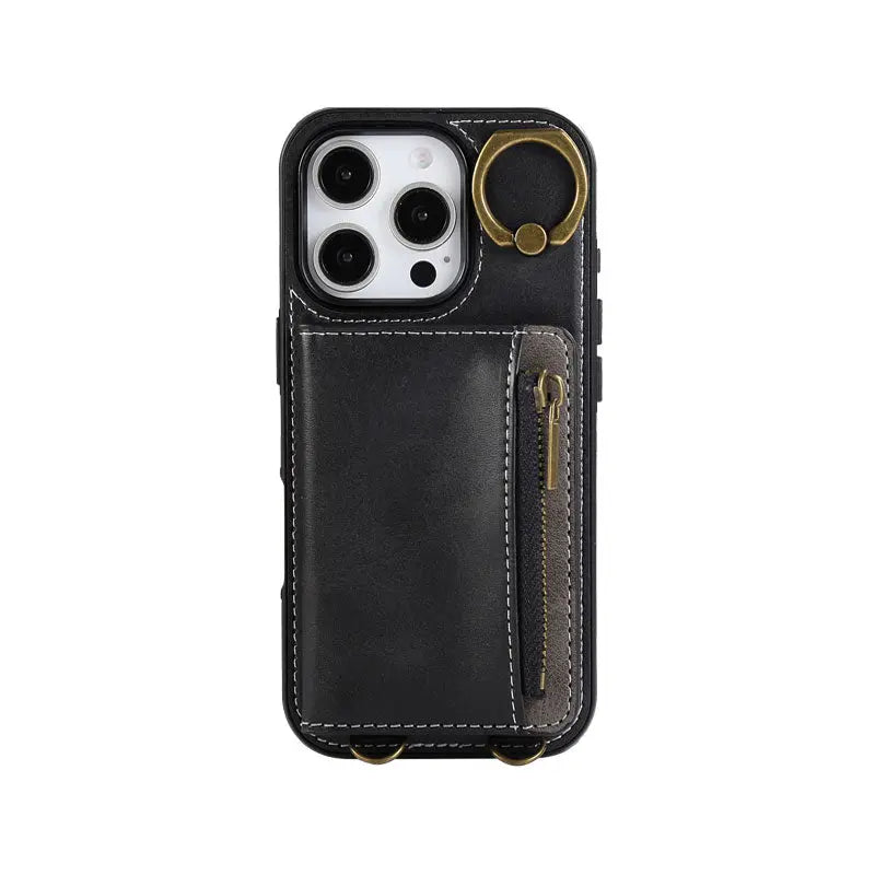 Leather iPhone Cases With Card Holder And  Wrist Strap Pink-BC25041 Burycase